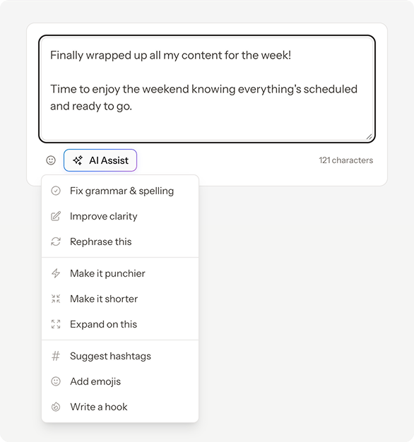 Posta AI writing assistant generating social media captions